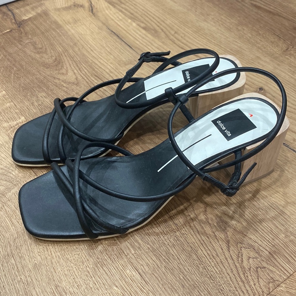 Dolce Vita Zayla Black Heel Strappy Sandals Black Size 9 wooden block